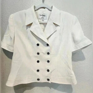 Kasper ASL Padded Shoulder Double Breasted Blazer Jacket Ivory c…